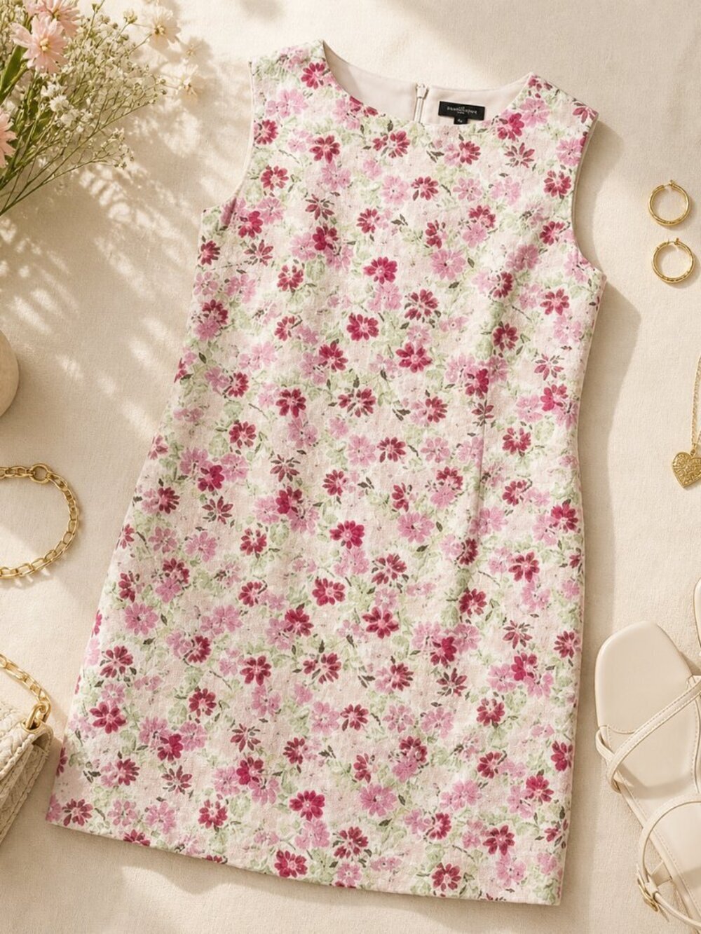 Susan Bristol Pink Floral Sleeveless A-Line Dress Size 8 100% Cotton